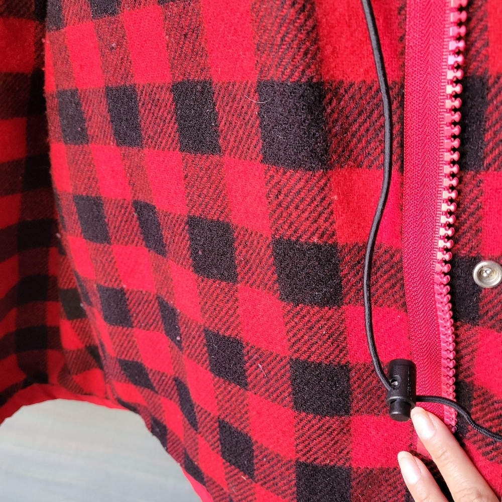 Vintage LL Bean Baxter State Parka Jacket Plaid Wool Lined Hood Red Womens Large - Picture 14 of 16